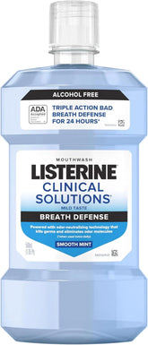 Listerine Clinical Solutions Breath Defense Alcohol Free Mouthwash, Oral Rinse with a Triple-Action Formula Fights Bad Breath for 24 Hours, Smooth Mint Flavor, 500 mL