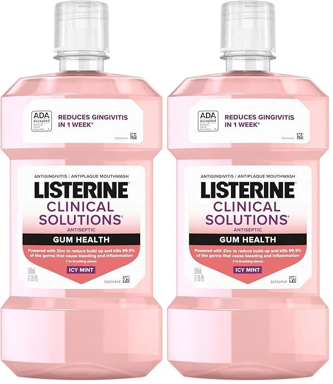 Listerine Clinical Solutions Gum Health Mouthwash, ICY Mint | Antiseptic | 500 mL | Pack of 2 | Prevents Buildup